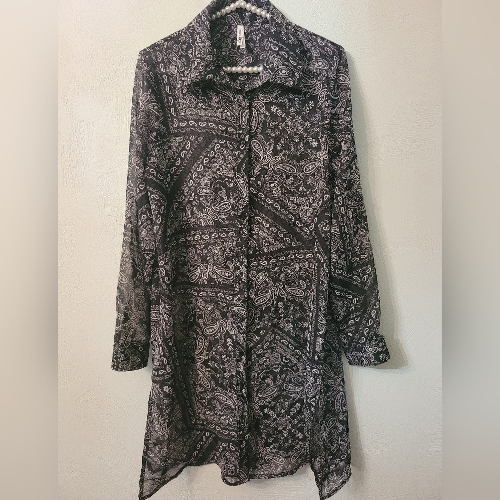 Live 4 Truth Unique Parsley Sheer Button Down Tunic Shirt
